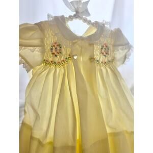 Vintage Polly Flinders 6-9 Month Pastel Yellow Smocked Dress